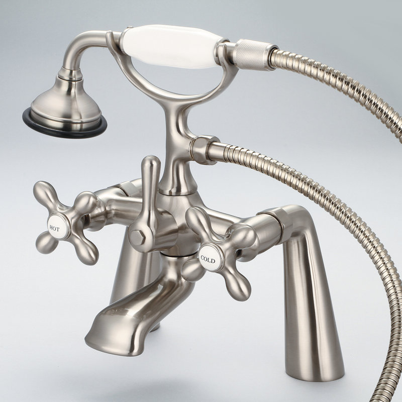 Stonington 3 Handle Deck Clawfoot Tub Faucet, Cross Handles, Brushed Nickel