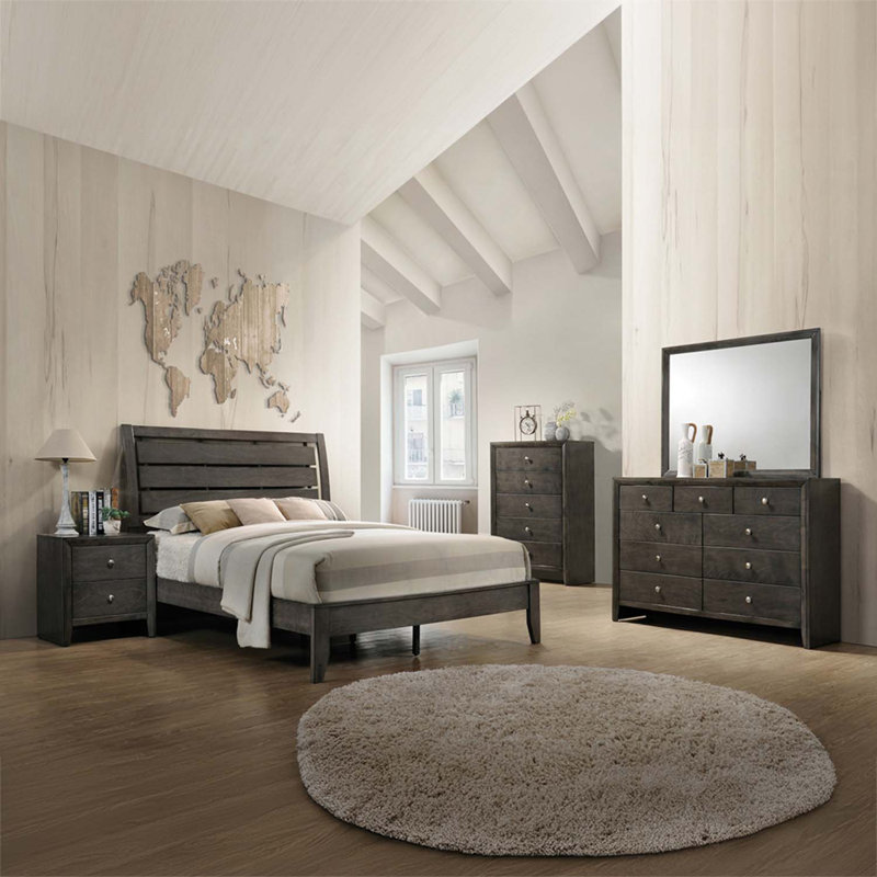 Commode 5 tiroirs Ilana, finition grise