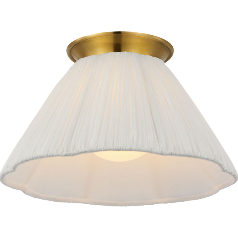 Bradley Flush Mount with Scalloped Silk Pleated Shade, Hand-Rubbed Antique Brass, 6.75" H x 12" W x 12" D