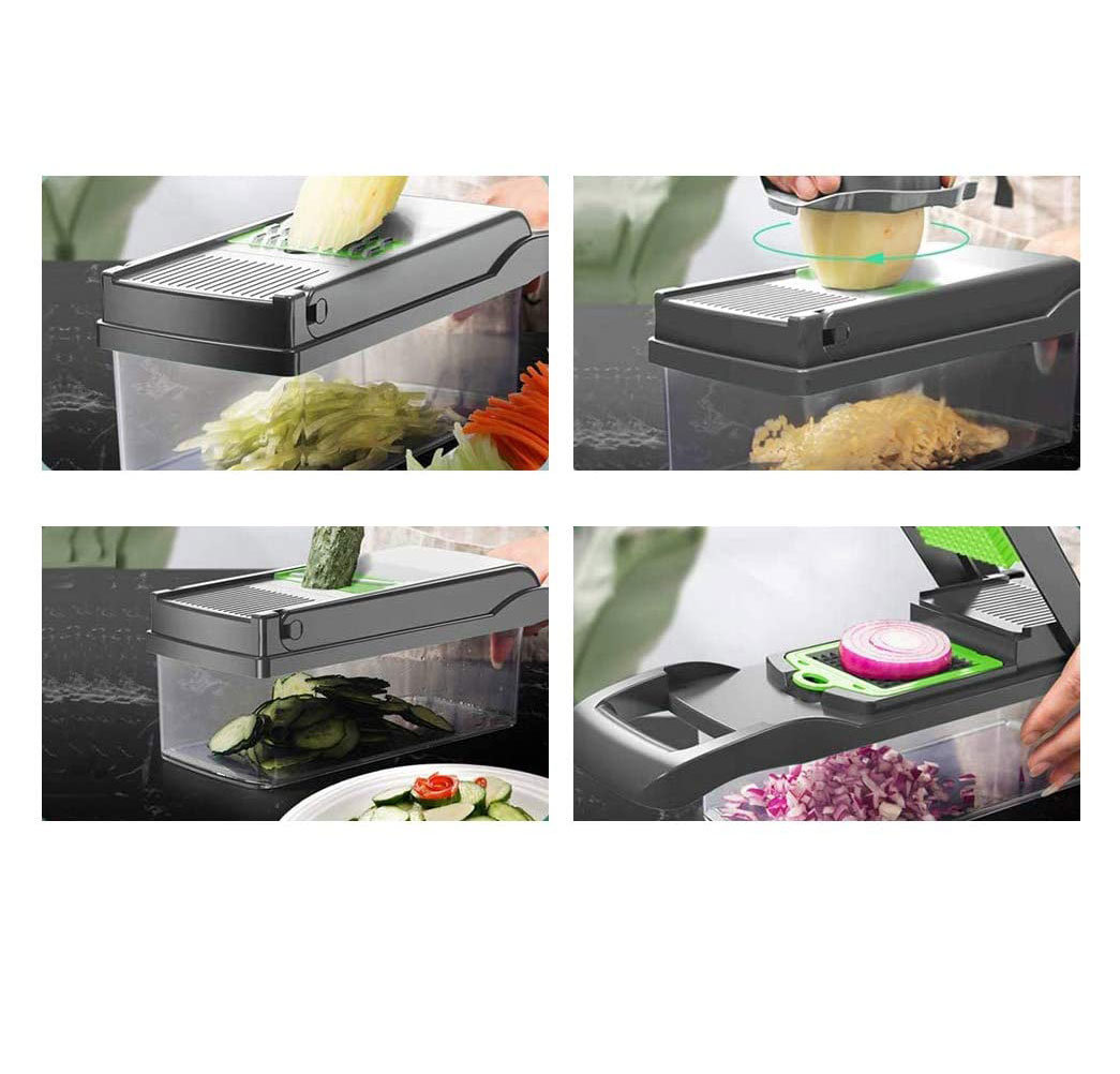 Fullstar Vegetable Chopper - Spiralizer Vegetable Slicer - Onion Chopper  with Container - Pro Food Chopper - Slicer Dicer Cutter - (2 in 1, Black)