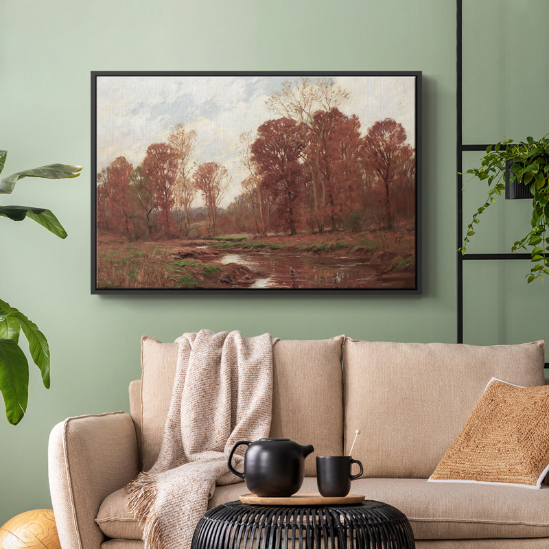 Paysage rétro - Cccxxxiv, Toile avec cadre flottant noir, H 27 po x l 41 po x P 2 po