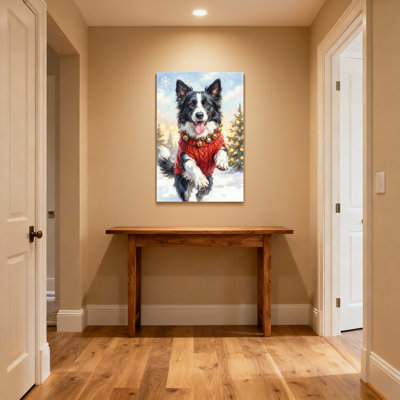 Animals Christmas Dog In Red Sweater With Bells