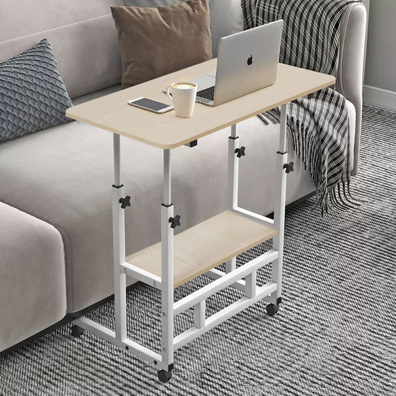 Adjustable Metal Base Computer Desk, Natural Wood