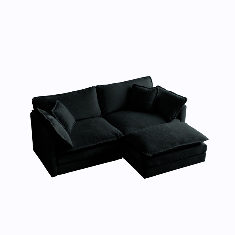 Canapé modulaire rembourré, Chenille noir, H 33,85 po x l 81 po x P 34,25 po