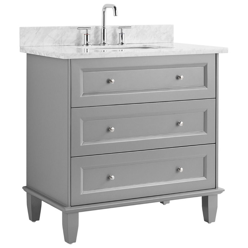 Sebian 36'' Single Bathroom Vanity with Carrara Marble Top, Gray