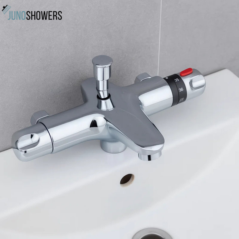 Juno Thermostatic Hot & Cold Bar Mixer Chrome Finish Wall Mount With Handheld Shower