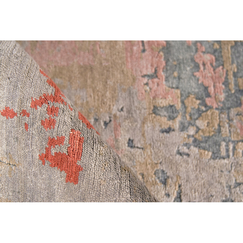 Laureno Hand Knotted Silk Abstract Area Rug in Blue, Rectangle 9' x 12'
