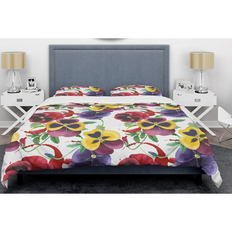 Ensemble de housse de couette mid-century à motif floral botanique rétro, Housse de couette très grand + 2 taies décoratives