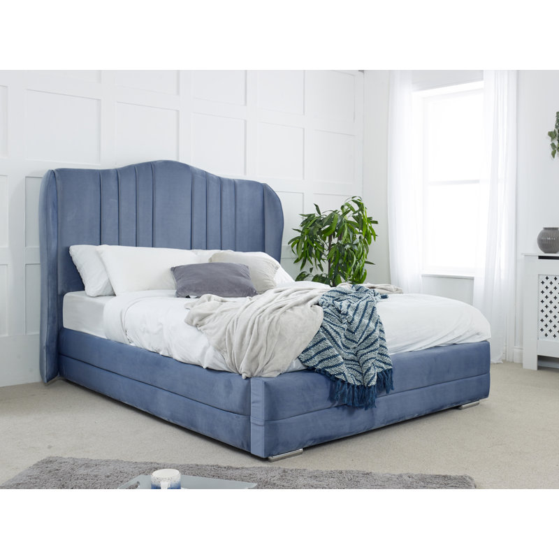 Justa Upholstered Velvet Bed, Double (4'6), Blue