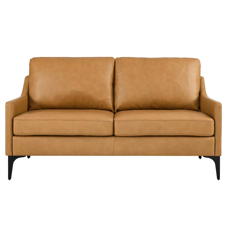 Causeuse en cuir Corland, Cuir véritable brun clair