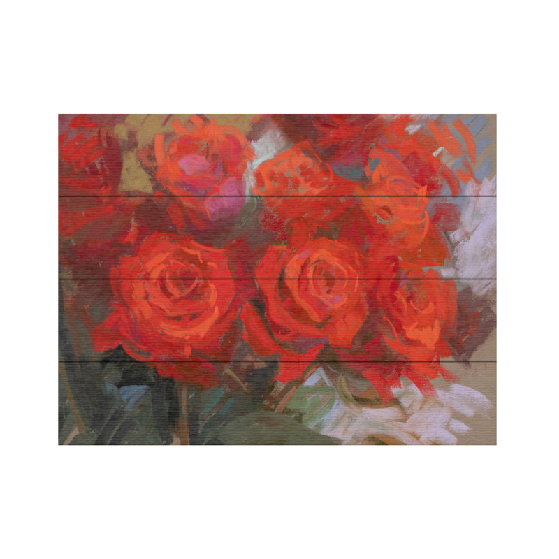 Christine Debrosky Crimson Roses Wood Slat Art, H 12 po x l 16 po