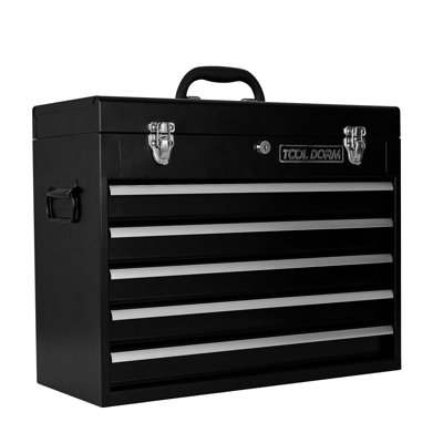Boîte à outils 20,3 po en métal avec 5 tiroirs Boîte à outils en acier portable avec loquet en métal et serrure pour le garage, la maison et l'entrepôt (noir, 20,3 po x 8,7 po x 16 po)