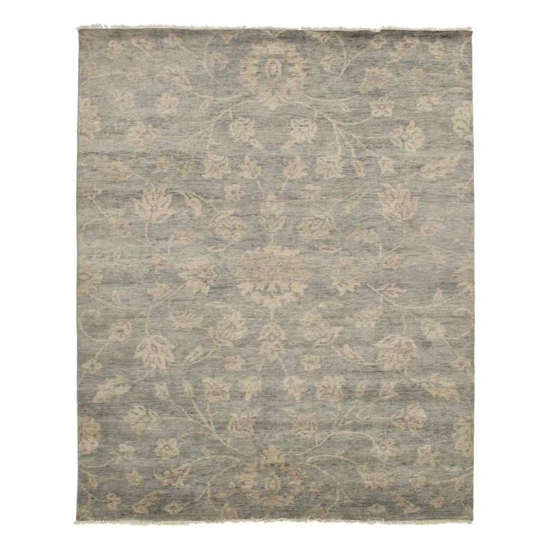 Hand Woven Cotton and Wool Floral Area Rug