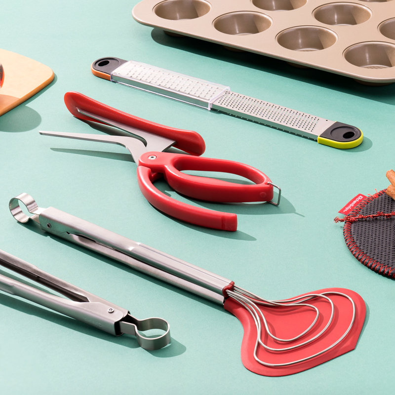 Cuisipro Fish Tongs, Red, Stainless Steel / Silicone, For Flipping and Serving, Locking Mechanism