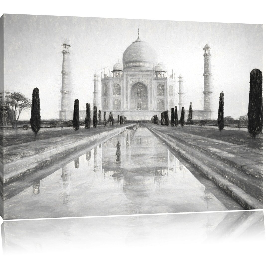 Leinwandbild Taj Mahal in Schwarz/Weiß