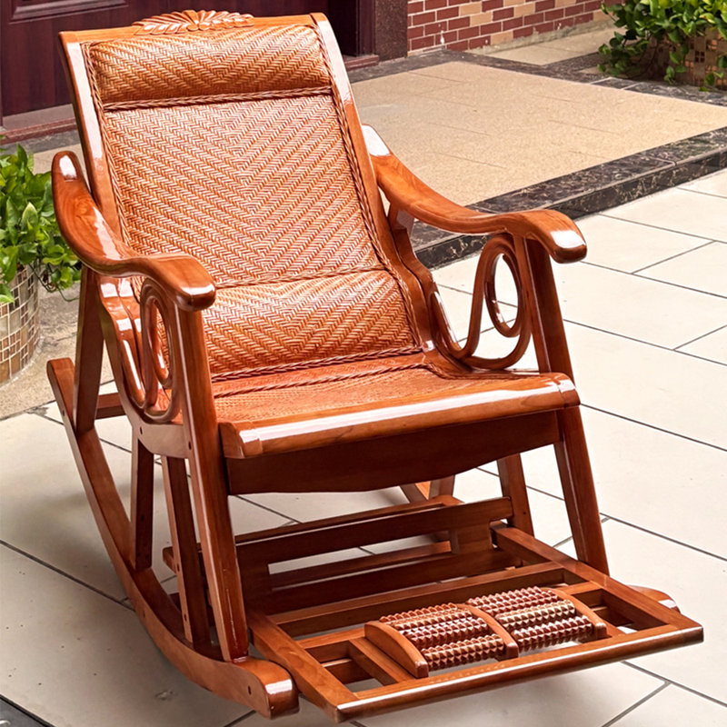 Chaise berçante en rotin naturel, Brun
