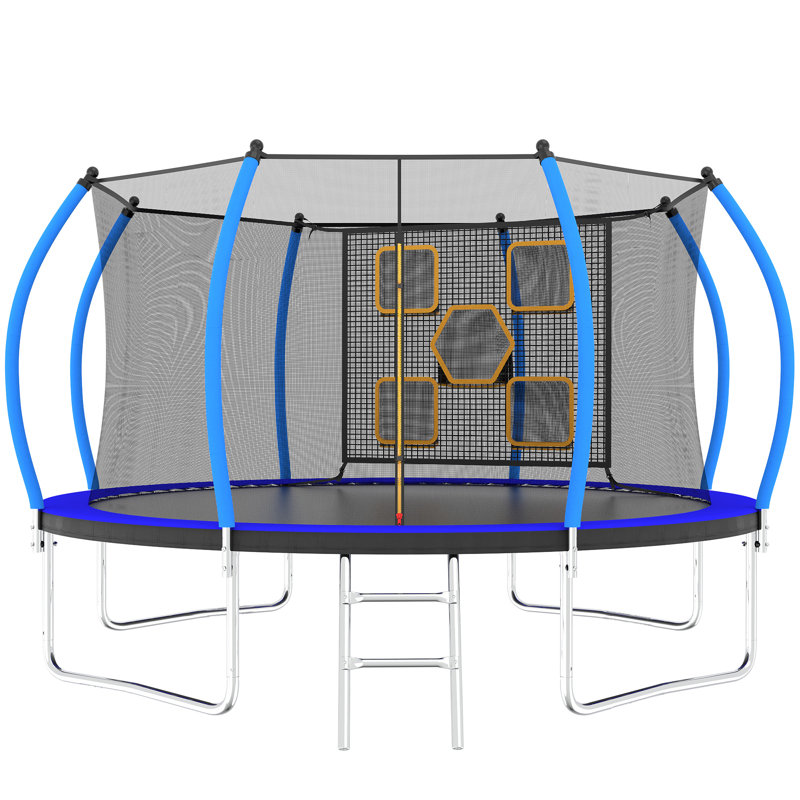 14FT Trampoline With Enclosure - Recreational Trampolines With Ladder, Blue