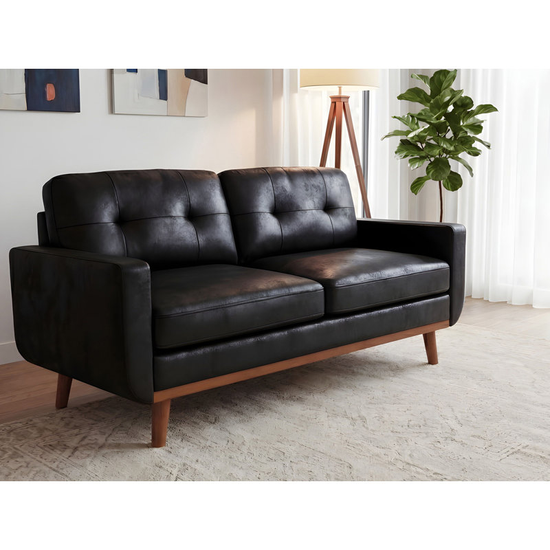 65'' Upholstered Square Arm Loveseat Sofa, Black