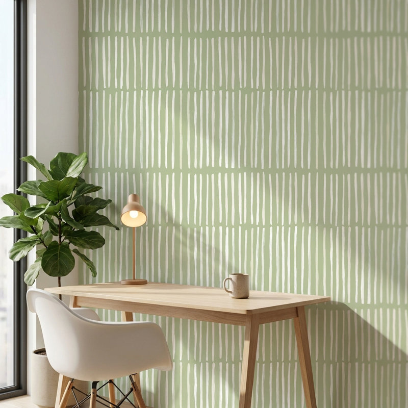 Papier peint à rayures minimaliste moderne rayé vert