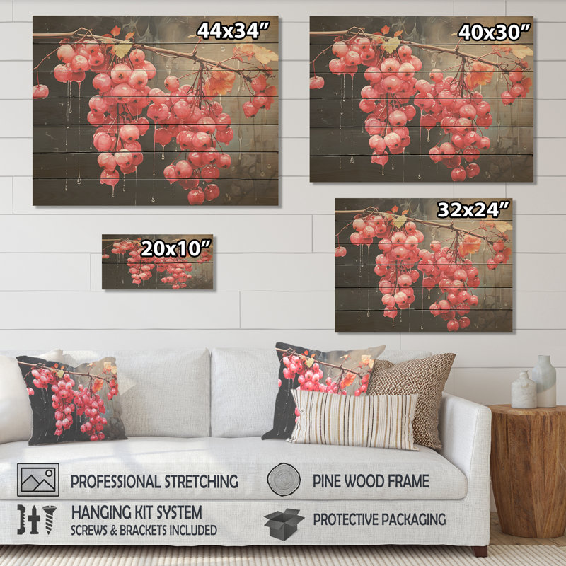 Fuchsia rétro rose et noir - Fuschia sur bois, H 10 po x l 20 po