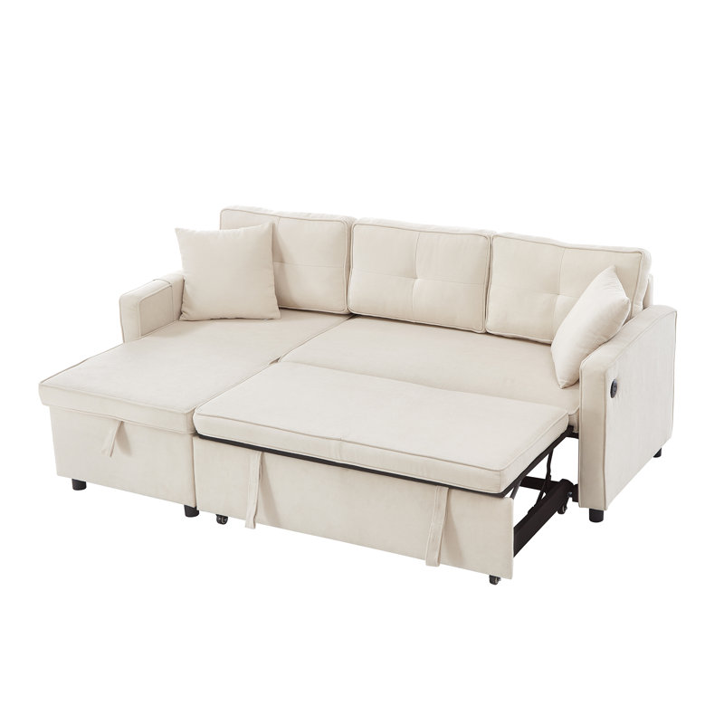 L Shaped Sofa Sleeper & Storage Chaise, Beige