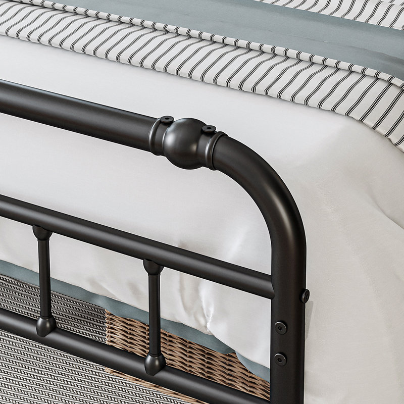 Amylia 18-Inch Heavy Duty Noiseless Non-Swaying Metal Iron Platform Bed Frame with 44” Headboard and Footboard, Black Iron