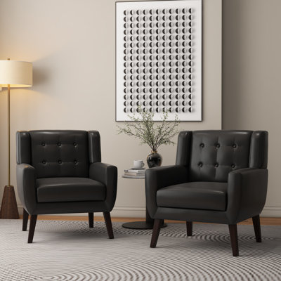 Jaqueze Upholstered Black Faux Leather Tufted Square Arm Accent chair