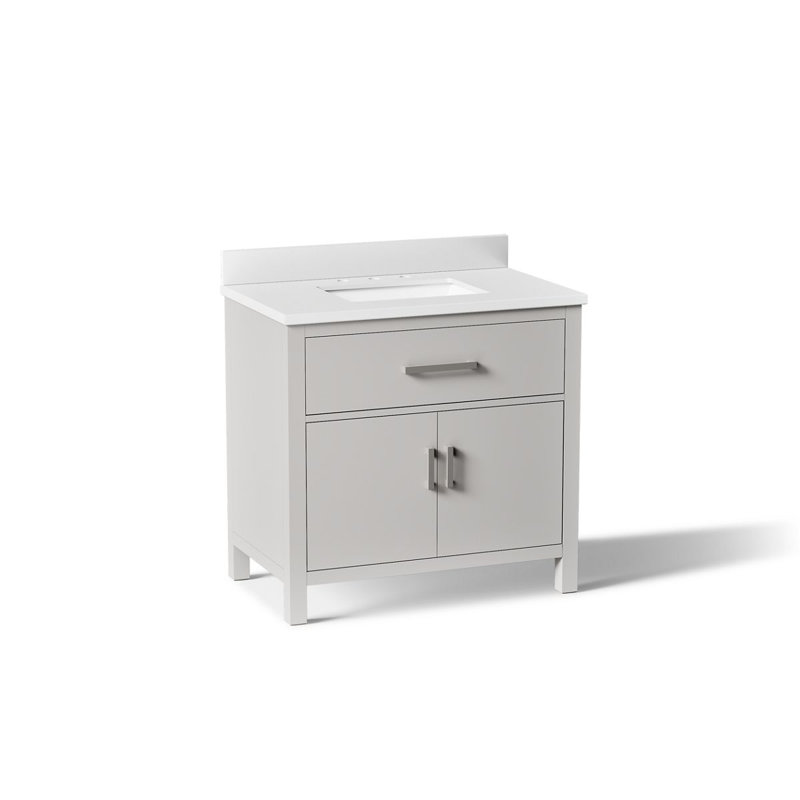 Kresla 36 In. Bathroom Vanity Cabinet With Sink And Quartz Top, Atmos Gray, Brushed Nickel