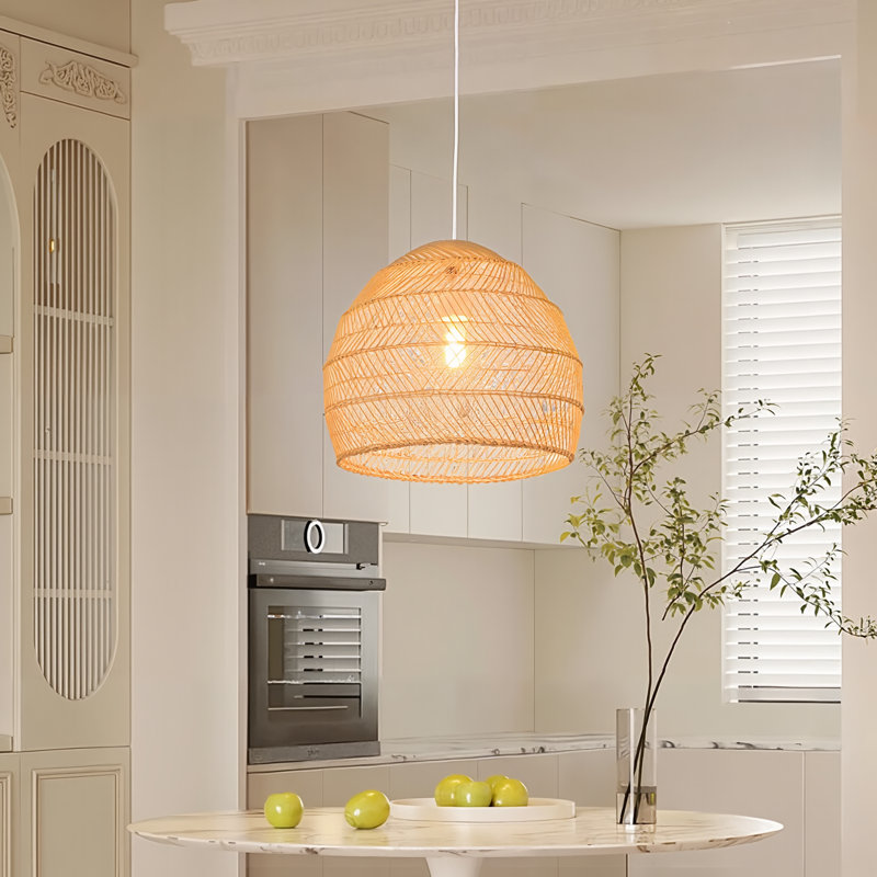 Turbeville 1 - Light Rattan Dome Pendant, 15.74" H x 17.71" W x 17.71" D