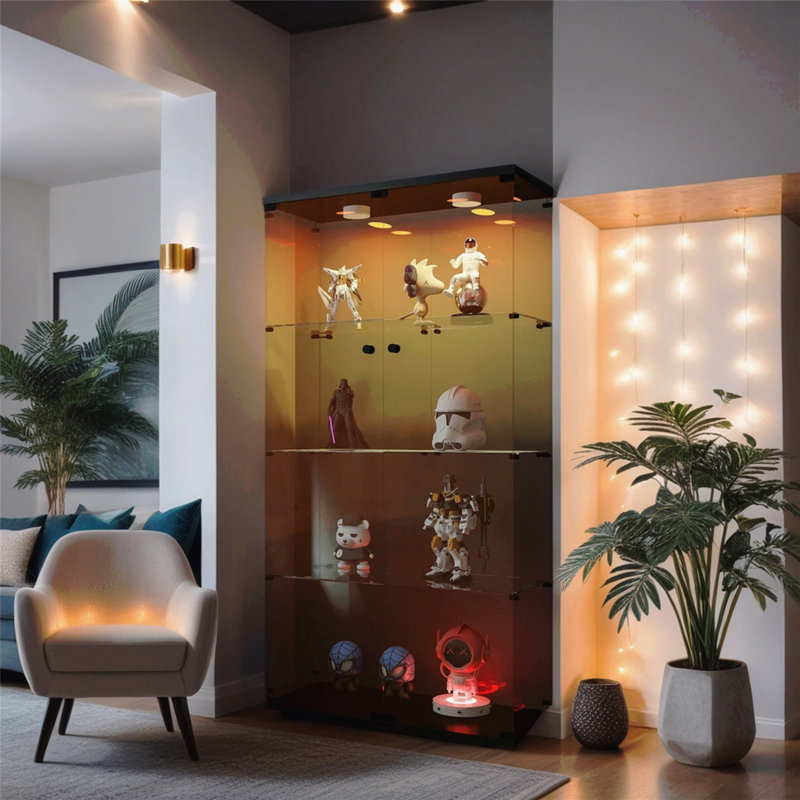 Armoire de rangement en verre à deux portes avec 4 tablettes