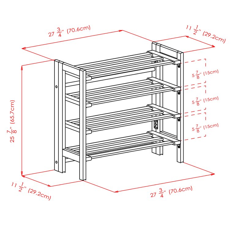 12 Pair Stackable Solid Wood Shoe Rack