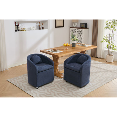 Fauteuil de salle à manger pivotant à 360 ° en chenille avec coussin et roulettes, bleu