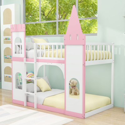 Lit simple superposé en bois simple avec échelle et garde-corps, conception inspirée du château