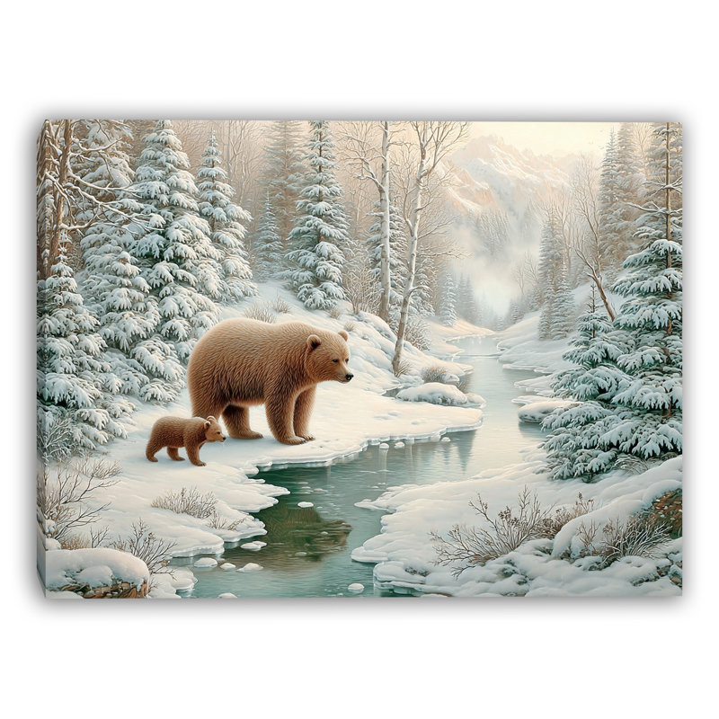 «Mother and Cub in Snow», art mural sur toile tendue, H 36 po x l 48 po