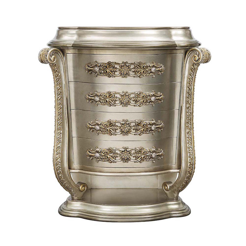 4 tiroirs de rangement et 1 commode à tablettes ouvertes Danae, finition champagne et or