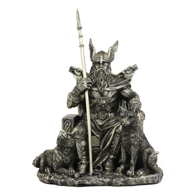 Norse viking mythology odin l’alcoin assis sur un trône avec deux chiens loup figurine Braeswood