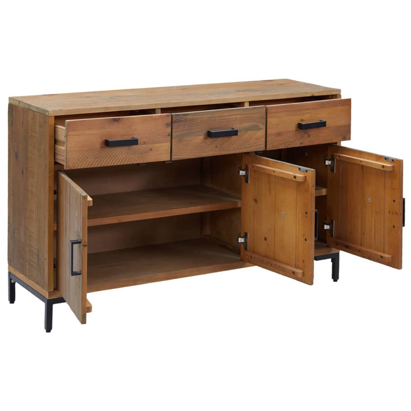 Buffet en bois de pin massif à 3 tiroirs Johnas, Brun
