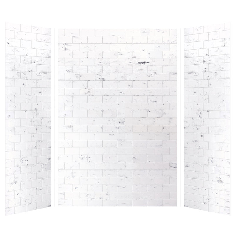 White Venito Subway Tile Adhesive Shower Wall Kit, 36" x 60" x 96"