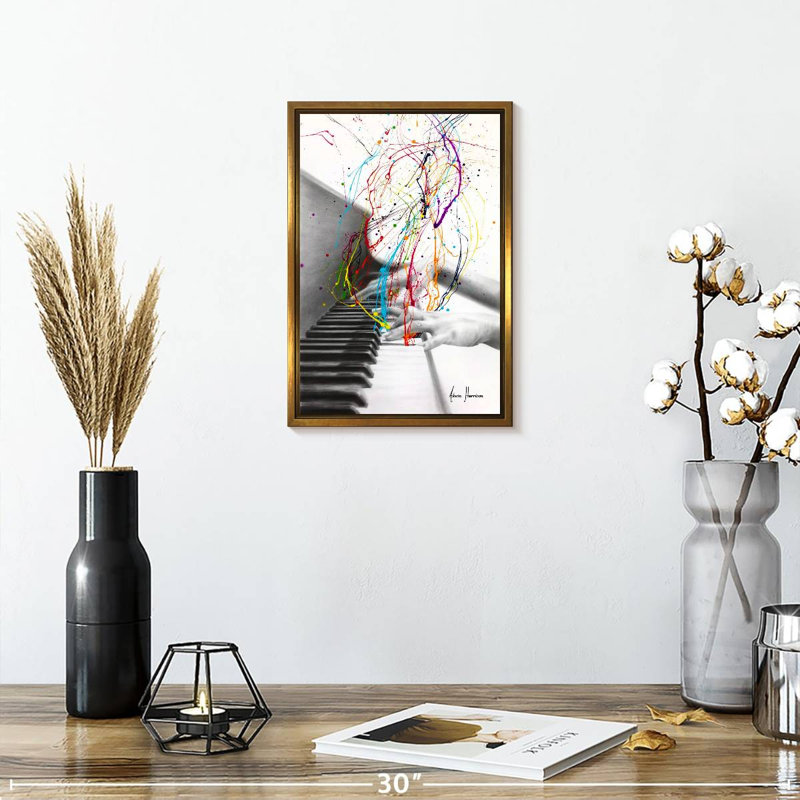 Piano Performance, 9" x 13", Floating Frame Gold