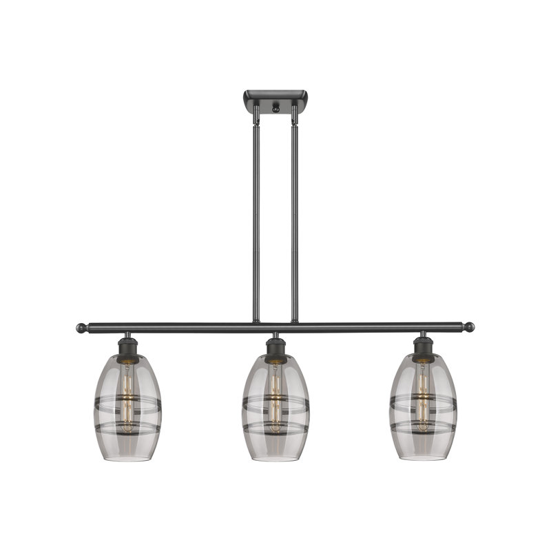 Luminaire suspendu pour îlot de cuisine 3 lumières Dundrod, Gris fumée clair, Bronze huilé