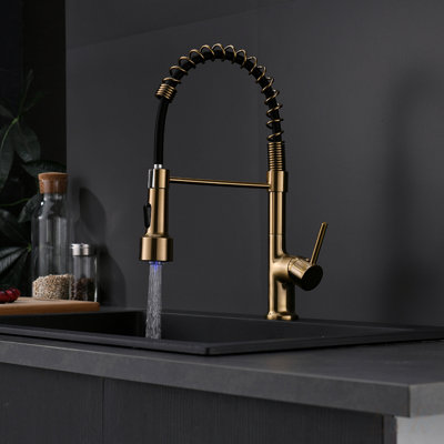 Commercial LED Kitchen Faucet with Pull Down Sprayer, Single Handle for Easy Control and Modern Design