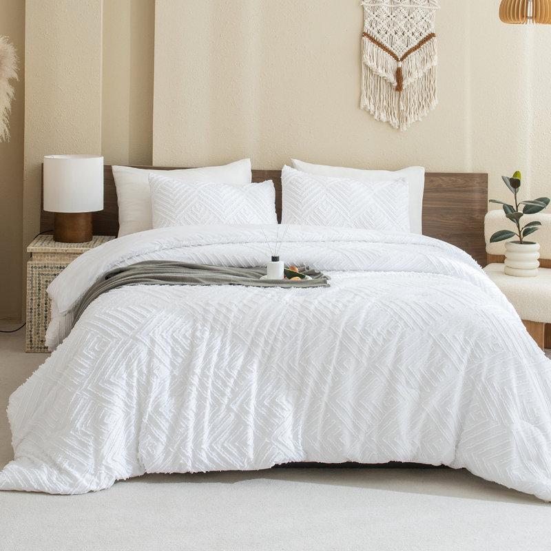 Ensemble d'édredon pour grand lit blanc avec draps Andency - Ensemble de literie capitonné 7 pièces Boho, Blanc