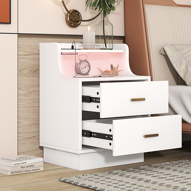 Table de chevet en bois massif Baseeth, Blanc