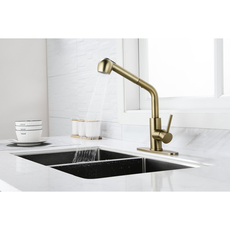 Dual Spray Single Pull-Out Laundry Faucet In Spot Gold Stainless, 360 Rotating High Nozzle, Simple Temperature Adjustment, Dirt Treatment With Stainless Steel For Utility Sink, Nozzle Rotation, Rust