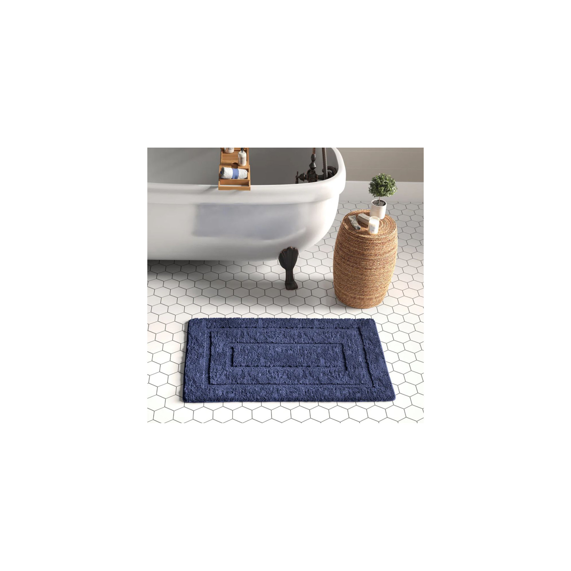 Apolonia Cotton Non-Slip Bath Rug, Navy, 20" H x 32" W
