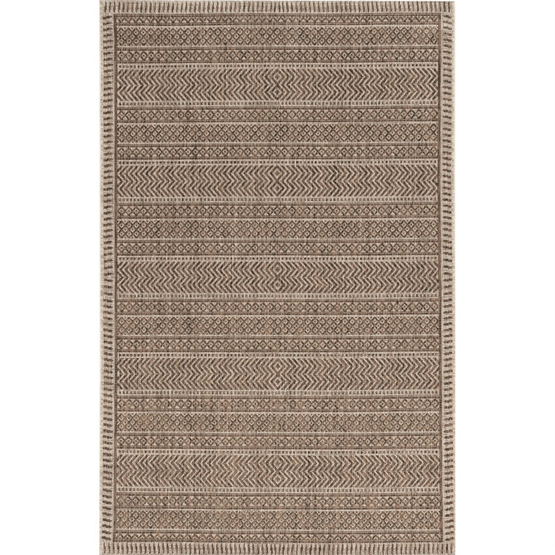 Sedona Striped Tribal Bohemian Brown/Natural Indoor/Outdoor Performance Area Rug, Rectangle 5'3" x 7'7"