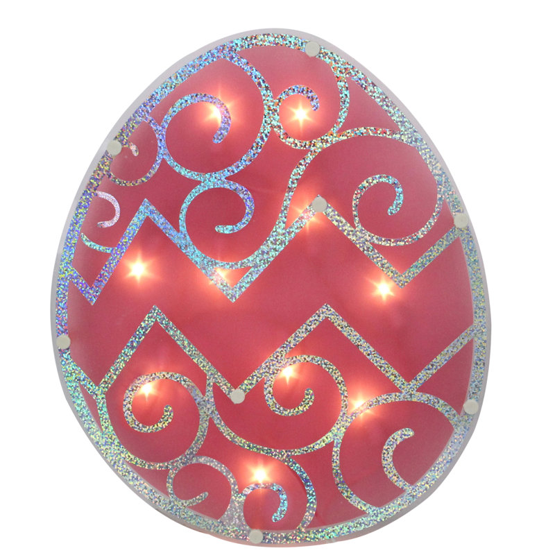 12" Lighted Easter Egg Window Silhouette Decoration, Pink