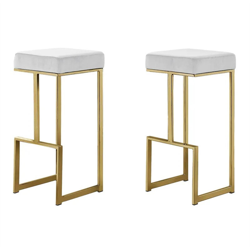 Tabouret de bar 31 po H 2 pièces avec cadre en métal plaqué or, 2 pièces, Or + blanc, Or + blanc