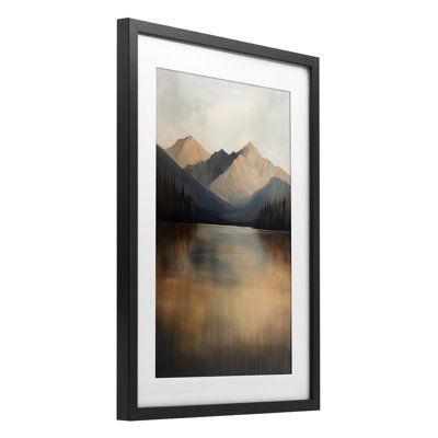 Terracotta Reflection Moody Landscape Framed Print Under Glass, design by Petal Prints Design