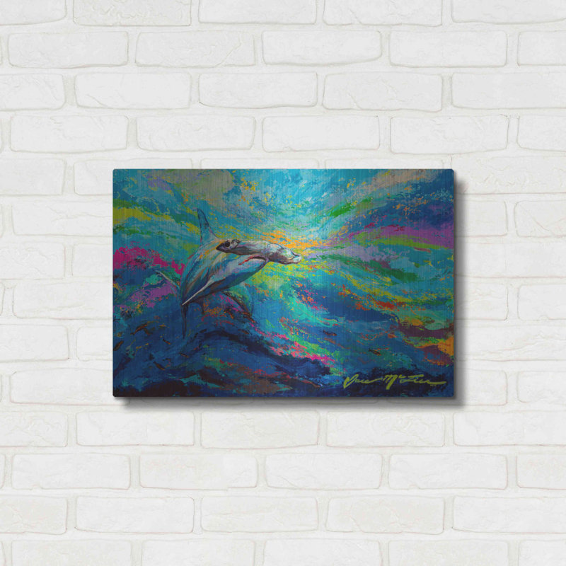 «After Dinner Swim Hammer Head Shark» par Jace D McTier - peinture sur métal sans cadre, H 16 po x l 24 po x P 0,13 po